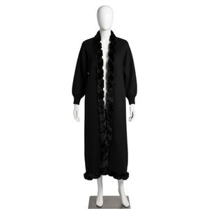 Venesha Vintage Black Full Length Angora Duster Evening Coat Size Large